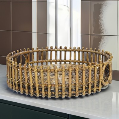 2023-09-2857 -  RUSTIC RATTAN POLE TRAY WITH INSERT ROUND HANDLES DIRECT FROM FACTORY EXPORTER IN ASIA TO IMPORTERS