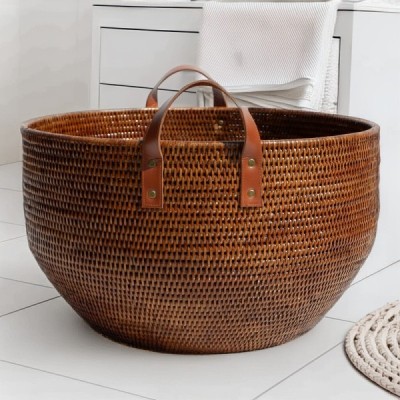 2018-001-384 -  LAUNDRY BASKET WITH LEATHER HANDLES DIRECT FROM FACTORY EXPORTER IN ASIA TO IMPORTERS