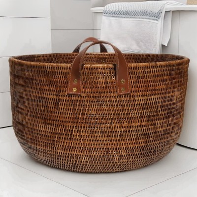 2018-001-429 -  LAUNDRY BASKET WITH LEATHER HANDLES DIRECT FROM FACTORY EXPORTER IN ASIA TO IMPORTERS