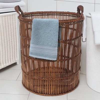 2018-010-826 -  TALL SURIN POLE LAUNDRY BASKET WITH LEATHER HANDLES DIRECT FROM FACTORY EXPORTER IN ASIA TO IMPORTERS