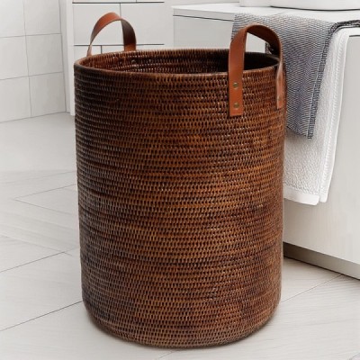 2019-001-1033 -  TALL LAUNDRY BASKET WITH LEATHER HANDLES DIRECT FROM FACTORY EXPORTER IN ASIA TO IMPORTERS