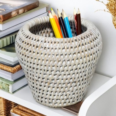 2024-01-3098 - WHITE WASHED RATTAN PEN POT DIRECT FROM FACTORY EXPORTER IN ASIA TO IMPORTERS 2024-01-3098 - WHITE WASHED RATTAN PEN POT DIRECT FROM FACTORY EXPORTER IN ASIA TO IMPORTERS