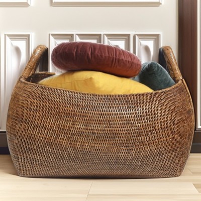 2018-001-461 -  RATTAN BULGING FAMILY  BASKET W/ HANDLE DIRECT FROM FACTORY EXPORTER IN ASIA TO IMPORTERS