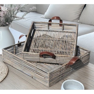 2023-01-2191 - RATTAN SURIN TRAY WITH LEATHER HANDLES DIRECT FROM FACTORY EXPORTER IN ASIA TO IMPORTERS 2023-01-2191 - RATTAN SURIN TRAY WITH LEATHER HANDLES DIRECT FROM FACTORY EXPORTER IN ASIA TO IMPORTERS