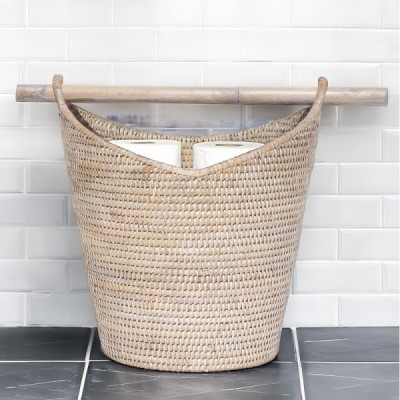 RD-0013-0117-W -  TOILET ROLL DROP WITH RUSTIC RATTAN HANDLE DIRECT FROM FACTORY EXPORTER IN ASIA TO IMPORTERS