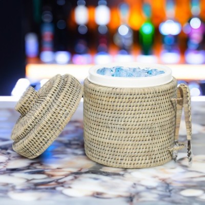 2023-06-2448-GREY -  RATTAN CLASSIC ICE BUCKET WITH SERVING TONGS DIRECT FROM FACTORY EXPORTER IN ASIA TO IMPORTERS