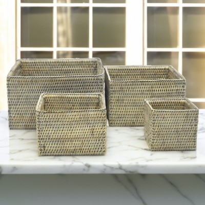 2023-06-2455-GREY -  RATTAN SQUARE BASKET ( SET/4 ) DIRECT FROM FACTORY EXPORTER IN ASIA TO IMPORTERS