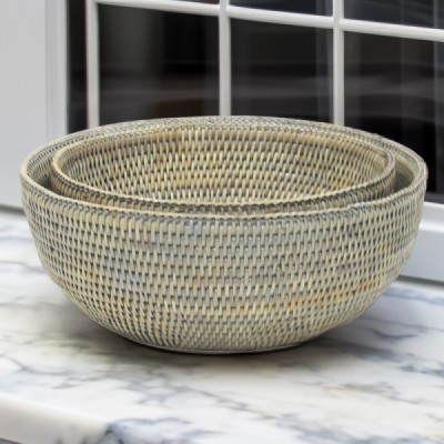 2023-06-2464-GREY -  RATTAN ROUND SALAD BOWL ( SET/2 ) DIRECT FROM FACTORY EXPORTER IN ASIA TO IMPORTERS