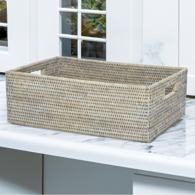 2023-06-2472-GREY -  RATTAN RECT. STORAGE BASKET WITH INSERT HANDLE ( SMAL L) DIRECT FROM FACTORY EXPORTER IN ASIA TO IMPORTERS