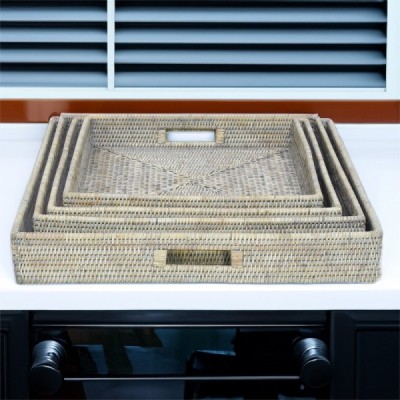 2023-06-2486-GREY -  RATTAN SQUARE TRAY ( SET/4 ) DIRECT FROM FACTORY EXPORTER IN ASIA TO IMPORTERS