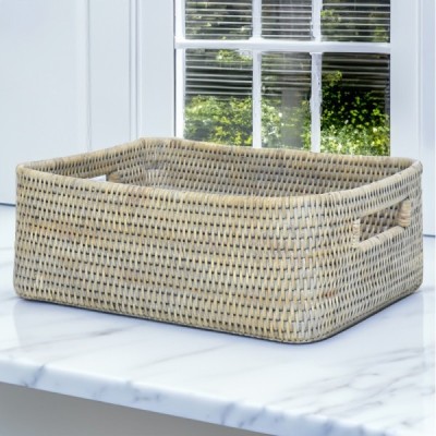 2023-06-2487-GREY -  RATTAN ROUNDED CORNER RECT. BASKET DIRECT FROM FACTORY EXPORTER IN ASIA TO IMPORTERS