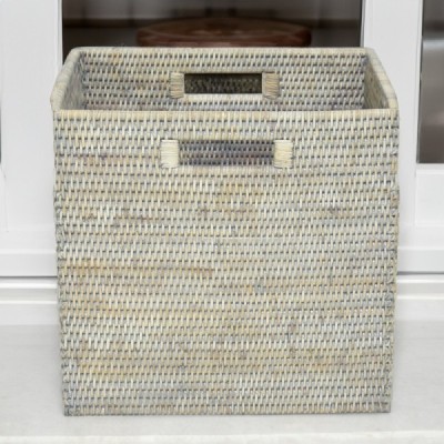 2023-06-2492-GREY -  RATTAN STORAGE BASKET WITH INSERT HANDLE