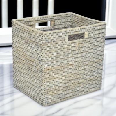 2023-06-2493-GREY -  RATTAN STORAGE BASKET WITH INSERT HANDLE