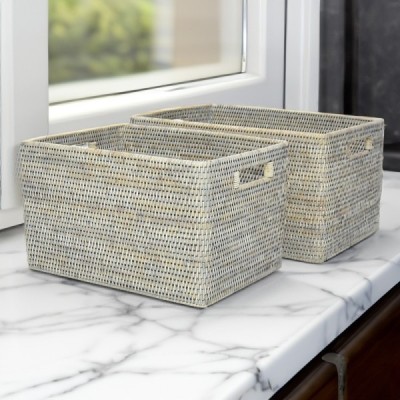 2023-06-2494-GREY -  SMALL RATTAN ROUNDED CORNER STORAGE BASKET DIRECT FROM FACTORY EXPORTER IN ASIA TO IMPORTERS