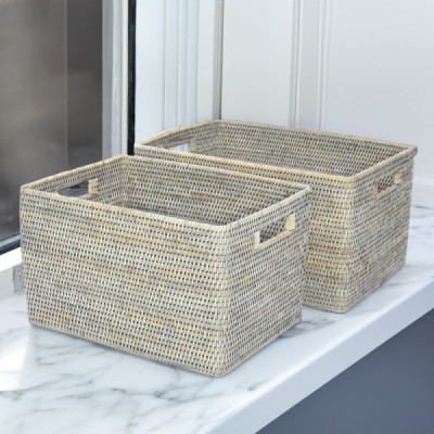 2023-06-2495-GREY -  LARGE RATTAN ROUNDED CORNER STORAGE BASKET DIRECT FROM FACTORY EXPORTER IN ASIA TO IMPORTERS