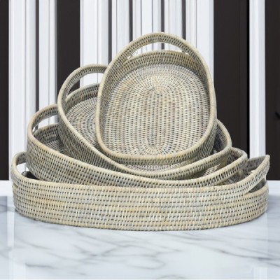 2023-06-2515-GREY -  RATTAN OVAL TRAY WITH HANDLE ( SMALL ) DIRECT FROM FACTORY EXPORTER IN ASIA TO IMPORTERS