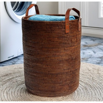 2019-03-1141 - RATTAN TALL LAUNDRY DROP WITH IMPORTED LEATHER HANDLES DIRECT FROM FACTORY EXPORTER IN ASIA TO IMPORTERS 2019-03-1141 - RATTAN TALL LAUNDRY DROP WITH IMPORTED LEATHER HANDLES DIRECT FROM FACTORY EXPORTER IN ASIA TO IMPORTERS