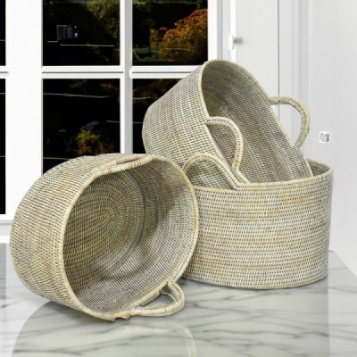 2023-06-2528-GREY -  RATTAN OVAL BASKET WITH HANDLE ( LARGE ) DIRECT FROM FACTORY EXPORTER IN ASIA TO IMPORTERS