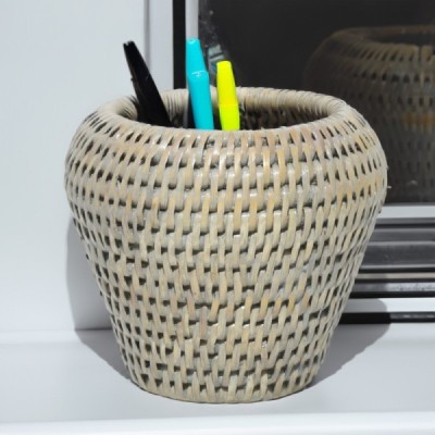 2024-01-3099 -  AUTUMN GREY WASHED RATTAN PEN POT DIRECT FROM FACTORY EXPORTER IN ASIA TO IMPORTERS