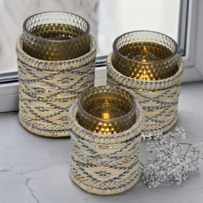 2024-04-3314 -  SET OF 3 DIAMOND LED CANDLE HOLDERSWITH GLASS INSERT - GREY DIRECT FROM FACTORY EXPORTER IN ASIA TO IMPORTERS