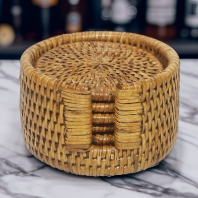 2023-01-2159 -  RATTAN ROUND COASTER SET - SMALL  DIRECT FROM FACTORY EXPORTER IN ASIA TO IMPORTERS