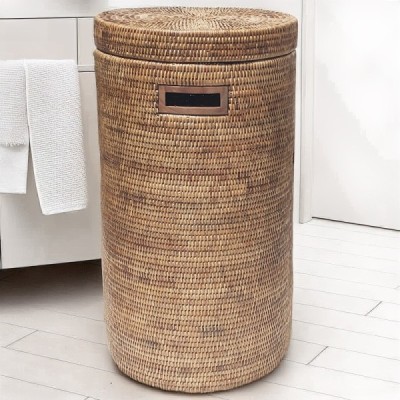 2018-009-676 -  SLIM RATTAN ROUND TOWER LAUNDRY BASKET WITH LID DIRECT FROM FACTORY EXPORTER IN ASIA TO IMPORTERS