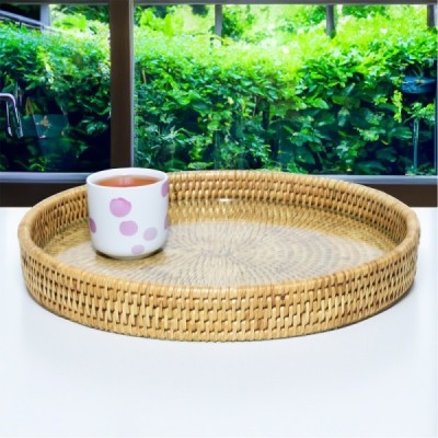 2023-11-2967 -  RATTAN SNACK TRAY WITH GLASS DIRECT FROM FACTORY EXPORTER IN ASIA TO IMPORTERS