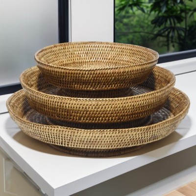 2024-01-3040 -  LOW RATTAN BREAD TRAYS SET OF 3 PCS WITH STRAIGHT EDGES DIRECT FROM FACTORY EXPORTER IN ASIA TO IMPORTERS