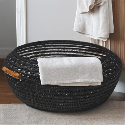 2019-003-1098 -  HOTEL POOL TOWEL DROP MEDIUM WITH NATURAL RATTAN HANDLE DIRECT FROM FACTORY EXPORTER IN ASIA TO IMPORTERS