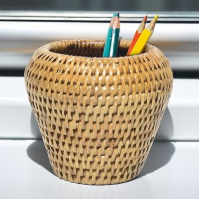 2024-01-3100 -  WARM HONEY WASHED RATTAN PEN POT DIRECT FROM FACTORY EXPORTER IN ASIA TO IMPORTERS