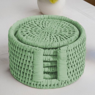 2024-11-4230 -  RATTAN 6 ROUND COASTERS WITH STORAGE BOX DIRECT FROM FACTORY EXPORTER IN ASIA TO IMPORTERS