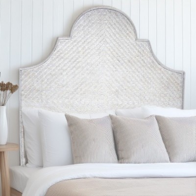 2024-07-3562 -  WHITE WASH ALFRESCO BED HEADBOARD WITH HLIANG WEAVE DIRECT FROM FACTORY EXPORTER IN ASIA TO IMPORTERS