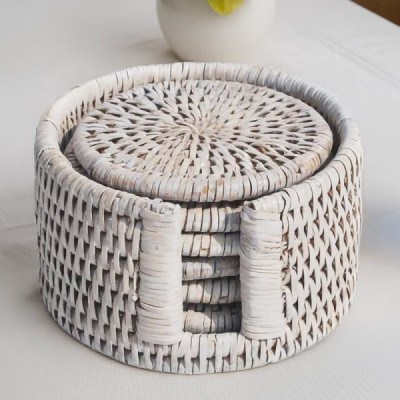 2014-001-0371 -  RATTAN 6 ROUND COASTERS WITH STORAGE BOX DIRECT FROM FACTORY EXPORTER IN ASIA TO IMPORTERS