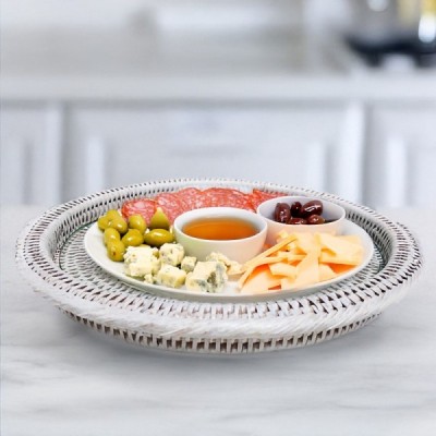 2018-001-113 -  RATTAN ROUND CHEESE TRAY WITH GLASS INSERT DIRECT FROM FACTORY EXPORTER IN ASIA TO IMPORTERS