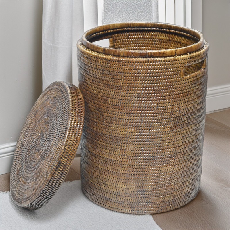 Large Rectangular Storage Basket with Lid, Rattan Storage Case