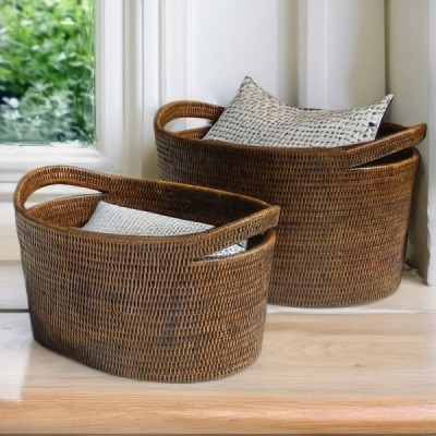 LA-97 -  RATTAN 2 PIECES SET OF LAUNDRY BASKET DIRECT FROM FACTORY EXPORTER IN ASIA TO IMPORTERS