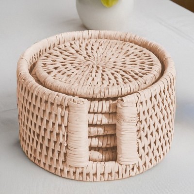 2024-11-4064 -  RATTAN 6 ROUND COASTERS WITH STORAGE BOX DIRECT FROM FACTORY EXPORTER IN ASIA TO IMPORTERS