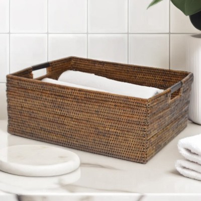 2024-06-3442 -  BROWN LOW MEDIUM BASKET WITH WOOD HANDLES DIRECT FROM FACTORY EXPORTER IN ASIA TO IMPORTERS