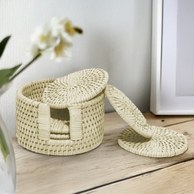 2024-11-4258 -  RATTAN 6 ROUND COASTERS WITH STORAGE BOX DIRECT FROM FACTORY EXPORTER IN ASIA TO IMPORTERS