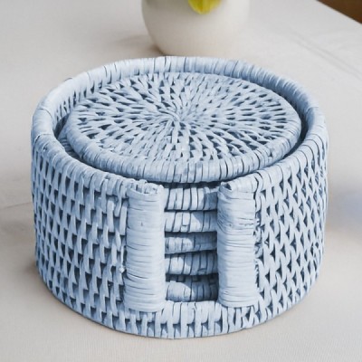 2024-11-4429 -  RATTAN 6 ROUND COASTERS WITH STORAGE BOX DIRECT FROM FACTORY EXPORTER IN ASIA TO IMPORTERS