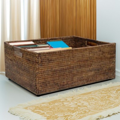 LA-38 -  RATTAN STORAGE BASKET WITH WOODEN HANDLES (LARGE) DIRECT FROM FACTORY EXPORTER IN ASIA TO IMPORTERS