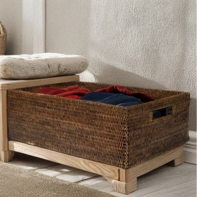 LA-74 -  RATTAN STORAGE BASKET WITH INSERT HANDLE DIRECT FROM FACTORY EXPORTER IN ASIA TO IMPORTERS