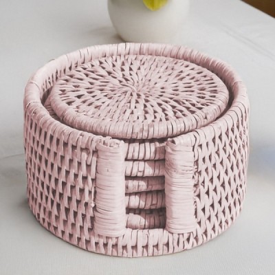 2024-11-4547 -  RATTAN 6 ROUND COASTERS WITH STORAGE BOX DIRECT FROM FACTORY EXPORTER IN ASIA TO IMPORTERS