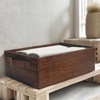 LEATHER-3 - RATTAN STORAGE BASKET WITH LEATHER HANDLE DIRECT FROM FACTORY EXPORTER IN ASIA TO IMPORTERS LEATHER-3 - RATTAN STORAGE BASKET WITH LEATHER HANDLE DIRECT FROM FACTORY EXPORTER IN ASIA TO IMPORTERS