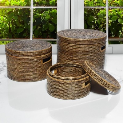 2023-11-2932 -  RATTAN ROUND STORAGE BOXES SET OF 3 DIRECT FROM FACTORY EXPORTER IN ASIA TO IMPORTERS