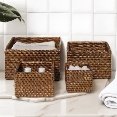 ST-14 -  RATTAN SMALL OPEN SQUARE BASKET SET/4 DIRECT FROM FACTORY EXPORTER IN ASIA TO IMPORTERS