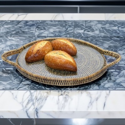 2023-12-3003 -  CHEESE & BREAD ROUND RATTAN TRAY WITH GLASS INSERT DIRECT FROM FACTORY EXPORTER IN ASIA TO IMPORTERS