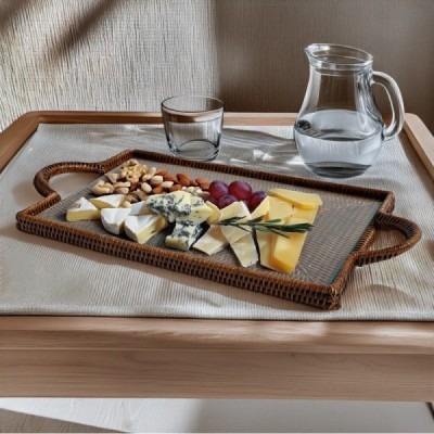 2019-03-1142 -  RATTAN RECTANGULAR CHEESE TRAY WITH GLASS INSERT DIRECT FROM FACTORY EXPORTER IN ASIA TO IMPORTERS