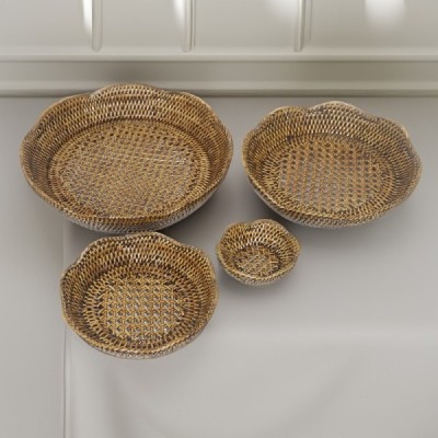 2023-07-2776 -  RATTAN SET OF 4 SCALLOPED STACKING BOWLS DIRECT FROM FACTORY EXPORTER IN ASIA TO IMPORTERS