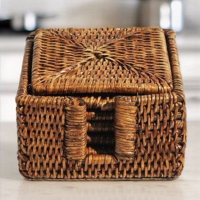 2014-001-0501 -  RATTAN SQUARE COASTERS BOX WITH 6 DRINKS COASTERS DIRECT FROM FACTORY EXPORTER IN ASIA TO IMPORTERS